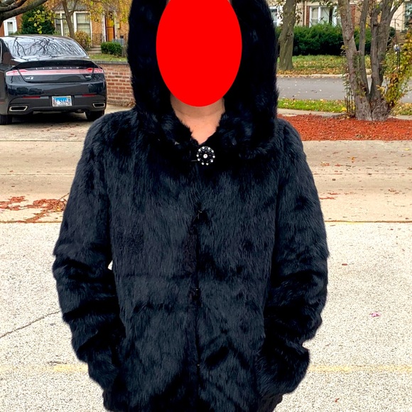 Real black mink fur winter coat